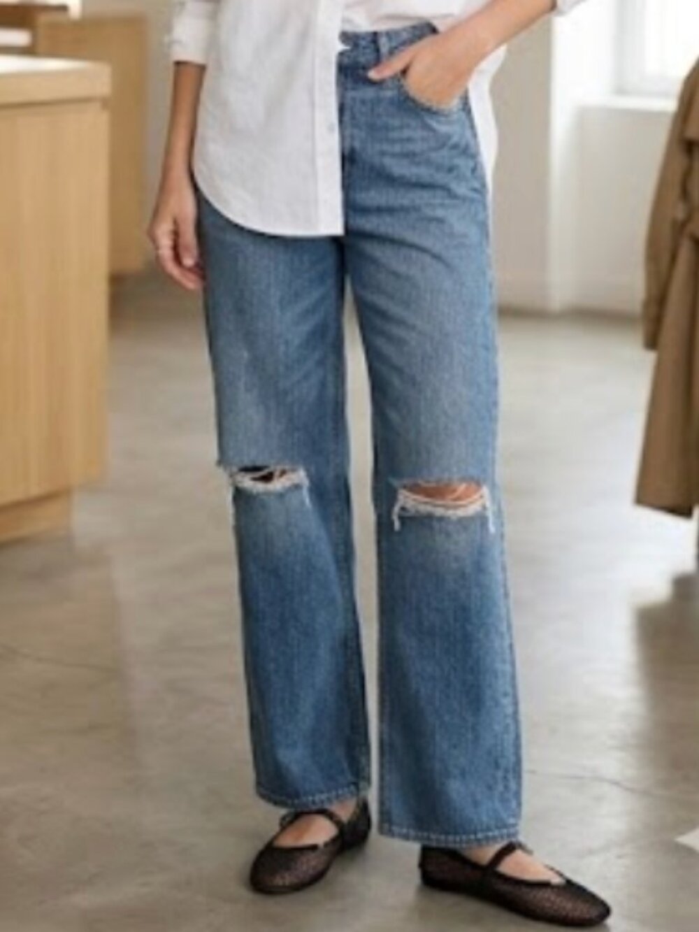 Hudson Premium Denim Rosie Ripped Wide Leg Jeans in Inspire Me Women's Size 30